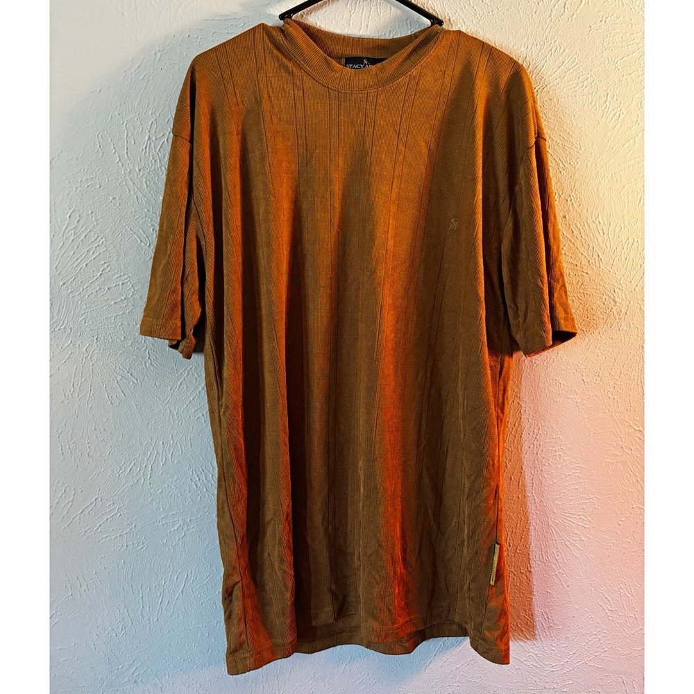 Stacy Adams Brown Solid Rayon Polyester Knit Logo T-Shirt XL Crew Neck SS